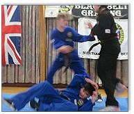 Woman defending against two attackers